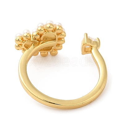 Cubic Zirconia Heart Open Cuff Ring with ABS Plastic Pearl Beaded RJEW-M148-05G-1