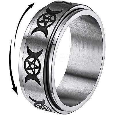 Non-Tarnish Triple Moon Goddess Stainless Steel Rotating Finger Ring PW-WG65299-06-1