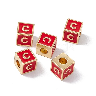 Rack Plating Brass Enamel Beads KK-B060-04G-03C-1