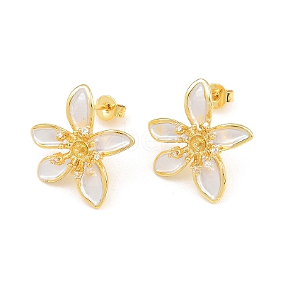 Brass Micro Pave Cubic Zirconia Stud Earring Findings CU-CBAA5EE-04G-03-1