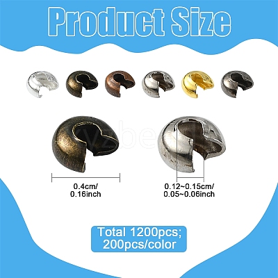 1200Pcs 6 Colors Iron Crimp Beads Covers IFIN-YW0003-72-1
