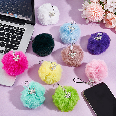 10Pcs Handmade Imitation Rex Rabbit Fur Pompom Ball Mobile Straps HJEW-OC00071-1