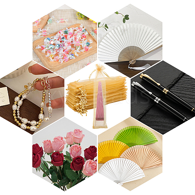 100Pcs Organza Drawstring Bags for Chinese Fan OP-GF0001-02B-1