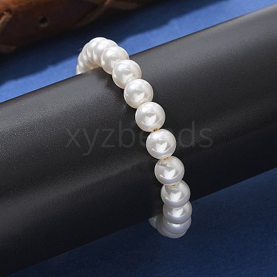 Shell Pearl Beaded Slider Bracelet with Brass Snake Chain BJEW-B066-01B-02-1