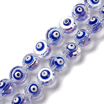 Transparent Evil Eye Glass Beads Strands LAMP-K037-06H-1
