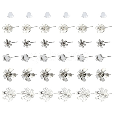 30Pcs 5 Styles 304 Stainless Steel Stud Earring Findings STAS-YW0001-87-1