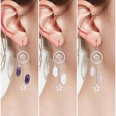 Natural Amethyst Bullet Chandelier Earrings EJEW-SW00017-01-1