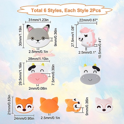12Pcs 6 Style Food Grade Eco-Friendly Silicone Beads SIL-SC0001-15-1