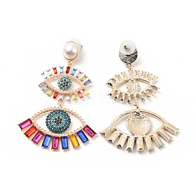 Rhinestone Double Evil Eye Dangle Stud Earrings with Acrylic Pearl Beaded EJEW-J045-03A-KCG-1