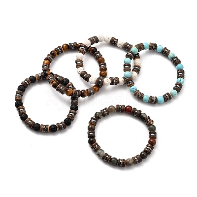 Natural & Synthetic Gemstone Stretch Bracelets X-BJEW-JB05359-1