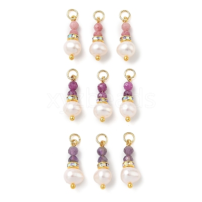 3Pcs 3 Styles Faceted Natural Ruby & Rhodonite & Amethyst and Potato Pearl Pandants PALLOY-JF06048-01-1
