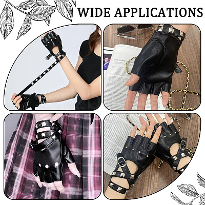 2 Pairs PU Leather Biker Punk Gloves with Belt AJEW-CL0003-02-1