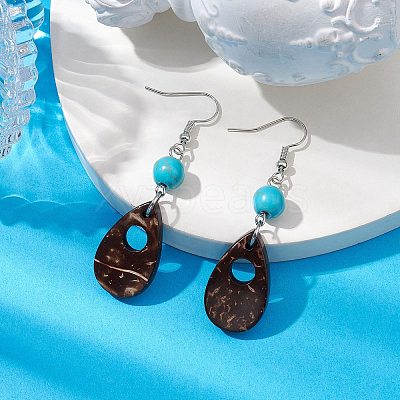 Teardrop Coconut & Synthetic Turquoise Dangle Earrings for Women EJEW-JE05892-1