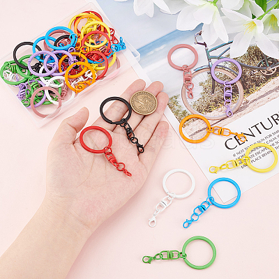 36Pcs 9 Colors Spray Painted Iron Keychain Swivel Clasps FIND-AR0004-01-1