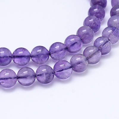 Natural Amethyst Round Bead Strands G-M212-8mm-03A-1
