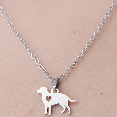 Non-Tarnish 201 Stainless Steel Dog with Heart Pendant Necklace NJEW-OY001-42-1