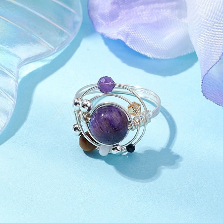 Planet Natural Amethyst Finger Rings RJEW-TA00165-03-1