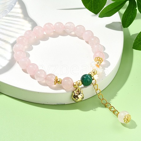 Natural Rose Quartz Beads Stretch Bracelets for Women BJEW-JB11360-01-1