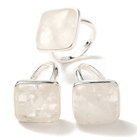 Natural Quartz Crystal Adjustable Rings RJEW-H240-01S-10-1