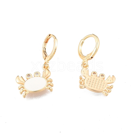 Clear Cubic Zirconia Crab Dangle Leverback Earrings with Enamel EJEW-N012-96-1