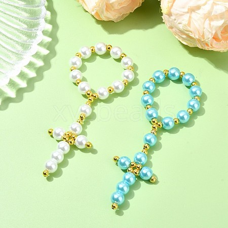 2Pcs 2 Colors Glass Pearl Beads Cross Pendant Decorations HJEW-JM02709-02-1