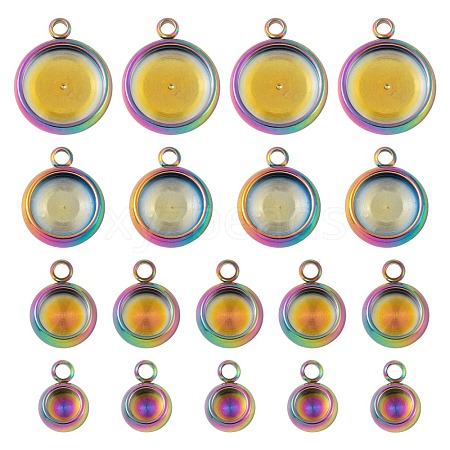 40Pcs 4 Style Ion Plating(IP) 304 Stainless Steel Pendant Cabochon Settings STAS-LS0001-56MC-1