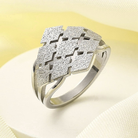 Textured Rhombus 304 Stainless Steel Finger Ring for Women RJEW-L126-06B-P-1