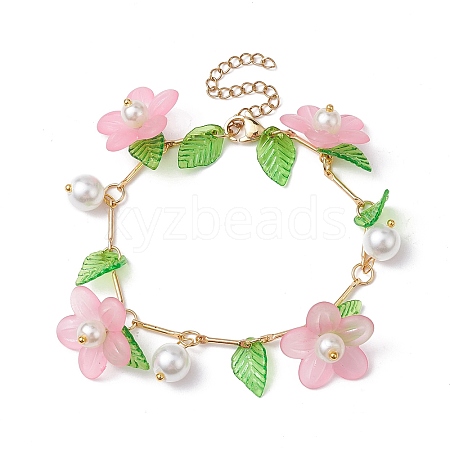 Acrylic Flower & Glass Pearl Charm Bracelets BJEW-JB10054-02-1