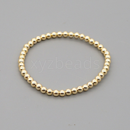 Classic Golden Tone Round Brass Beaded Stretch Bracelets for Women Men IN4084-5-1