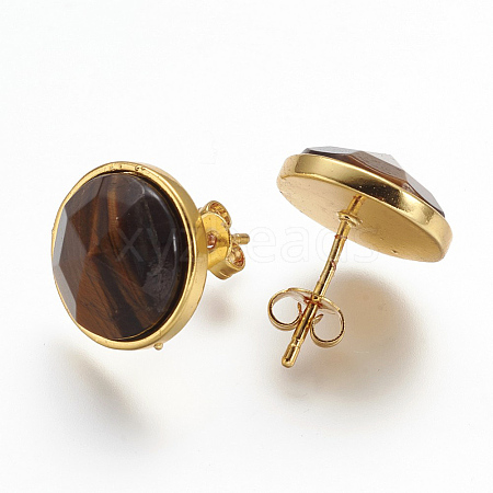 Natural Tiger Eye Ear Studs EJEW-G197-B06-1