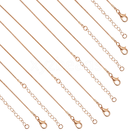  12Pcs 2 Style Brass Round Snake Chain Necklaces Set MAK-NB0001-17-1