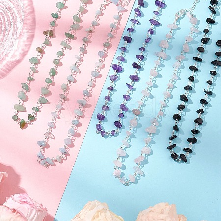 Natural Green Aventurine & Amethyst & Rose Quartz & Obsidian & Aquamarine Chip Link Chain Necklaces NJEW-JN05140-1