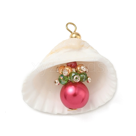 Natural Shell & Round Glass Pendants PALLOY-MZ00912-07-1