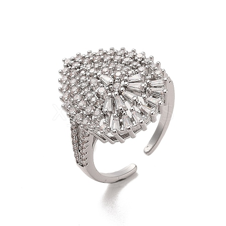 Brass Micro Pave Cubic Zirconia Open Cuff Rings RJEW-R146-16C-P-1