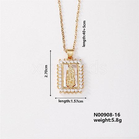 Elegant Vintage Hollow Brass Crystal Rhinestone Virgin Mary Pendant Necklaces for Women OJ5614-2-1