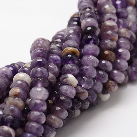 Faceted Drum Natural Amethyst Beads Strands G-K078-01A-1
