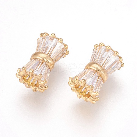 Brass Clear Cubic Zirconia European Beads KK-G348-01G-1