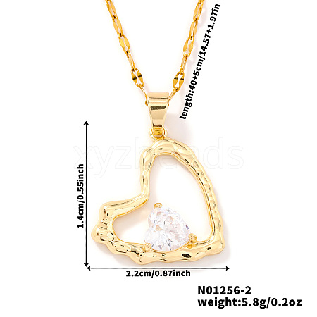 Brass Clear Cubic Zirconia Chic High-end Heart Pendant Necklaces for Women IV0715-2-1