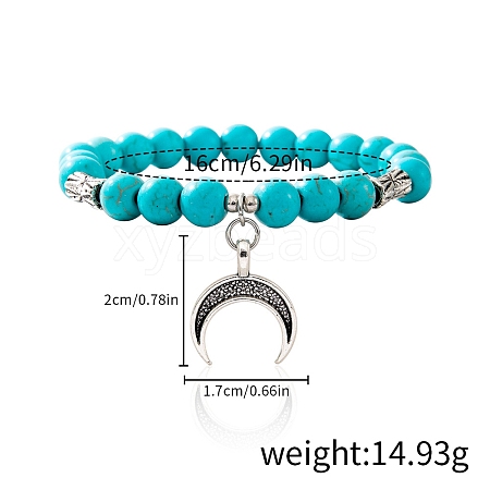 Synthetic Turquoise Beaded Stretch Bracelets PW-WGFC66C-07-1