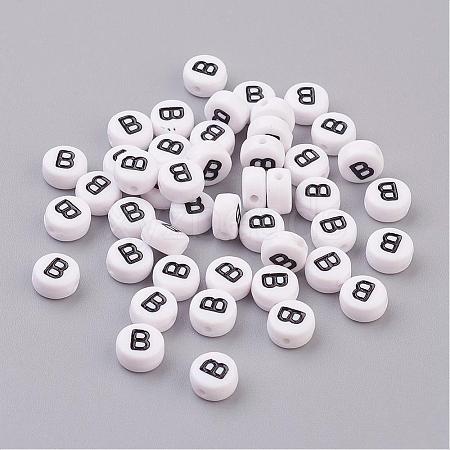 Flat Round with Letter B Acrylic Beads X-PL37C9070-B-1