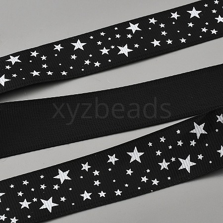 100 Yards Polyester Star Print Grosgrain Ribbon OCOR-WH0085-62-1