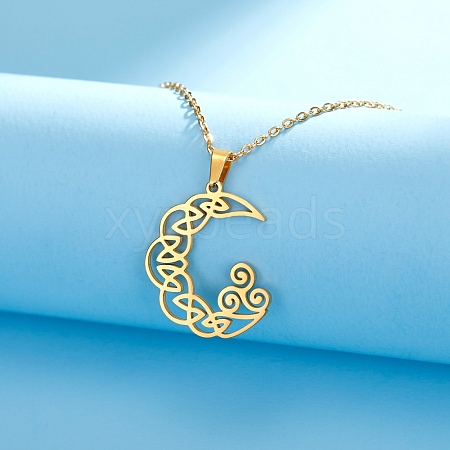 Stainless Steel Viking Triskele Crescent Moon Pendant Cable Chain Necklaces PW-WGB557A-02-1