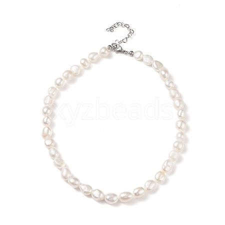 Natural Baroque Keshi Pearl Beaded Necklace with 304 Stainless Steel Clasp for Women NJEW-JN04083-1