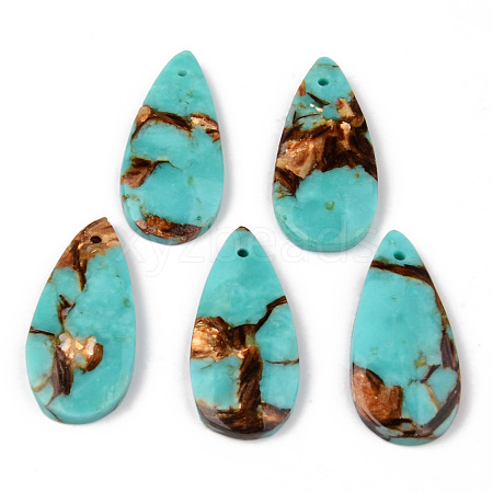 Assembled Natural Bronzite and Synthetic Turquoise Pendants G-N330-018-1
