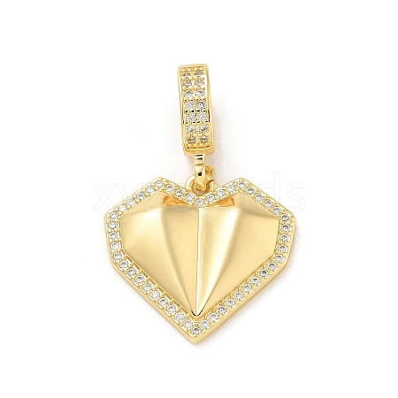 Brass Micro Pave Clear Cubic Zirconia Heart European Dangle Charms KK-U044-12G-1