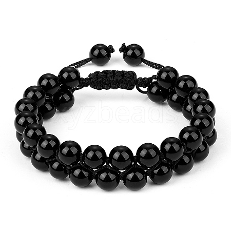 Natural Obsidian Braided Bead Bracelet BJEW-SW00001-19-1