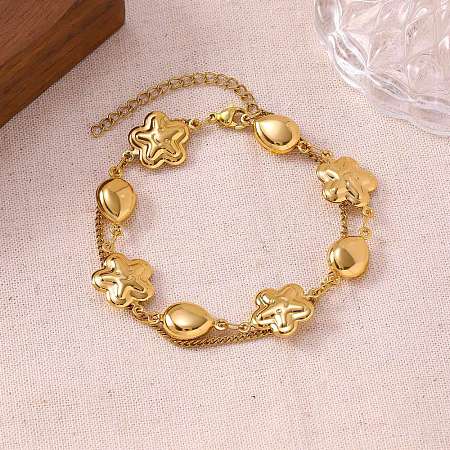 304 Stainless Steel Link Chain & Curb Chain Multi-strand Bracelets for Women BJEW-H641-01A-G-1