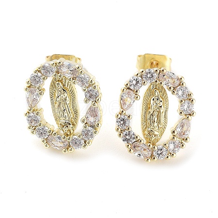 Brass Micro Pave Cubic Zirconia Stud Earrings for Women EJEW-D086-07A-G-1