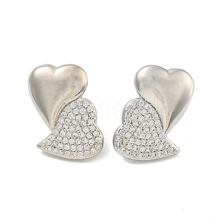 Heart Clear Cubic Zirconia Stud Earrings EJEW-N054-46P-1