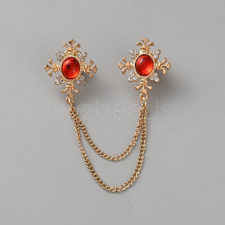 Zinc Alloy Rhinestone Chain Collar Pin Brooches JEWB-WH0816-010G-02-1